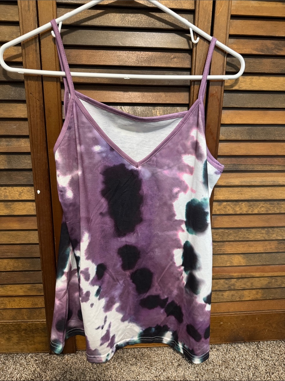 Tie-Dye V-Neck Spaghetti Strap Tank Top - Purple